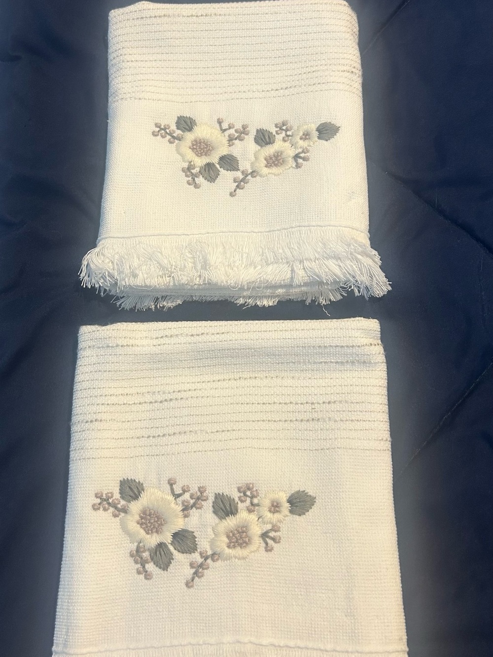 White Floral Embroidered Dish Towels